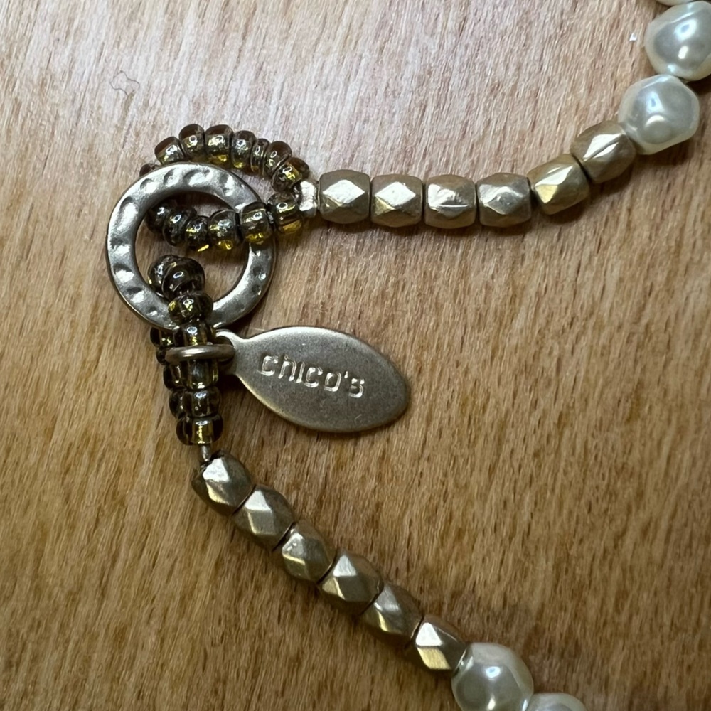 Chicos irregulars faux pearl gold tone circle hoops long lanyards wrap necklace - Picture 3 of 5
